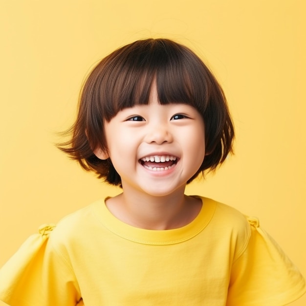 Una niña asiática con una expresión risueña.