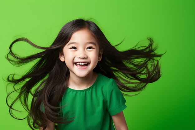 Una niña asiática con una expresión risueña.