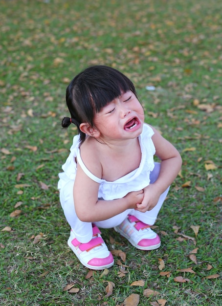 Niña asiática llorando en el parque