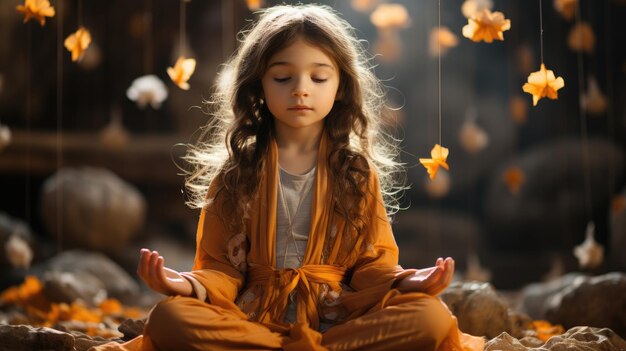 niña asiática meditando a través de la respiración Generativa Ai