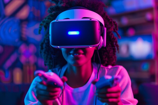 Niña con auriculares de realidad virtual