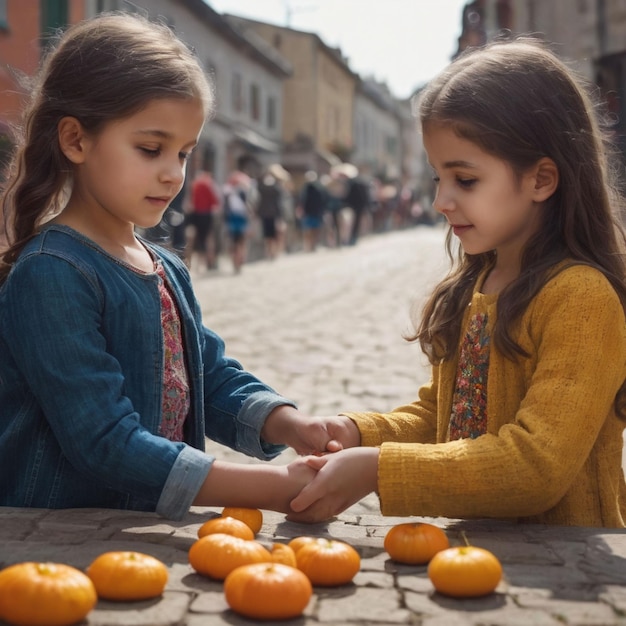 Una niña ayuda a los demás en el día de la bondad.