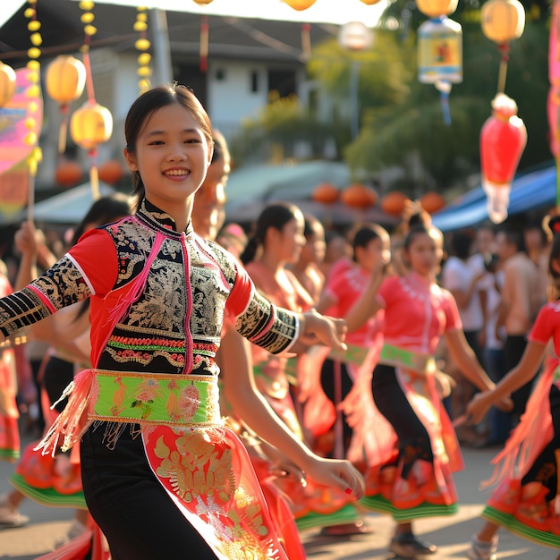 Una niña bailando en un desfile.