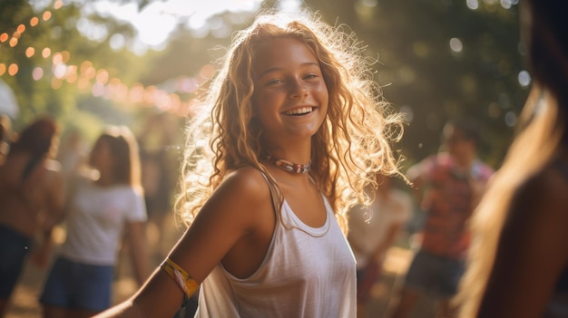 Niña bailando en una fiesta al aire libre