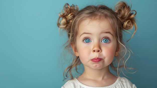 Una niña bonita está haciendo una cara en el espacio de fondo limpio IA generativa