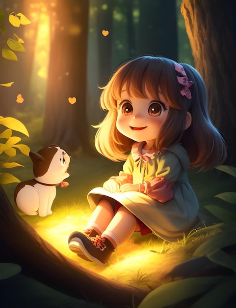 Niña en el bosque brillante