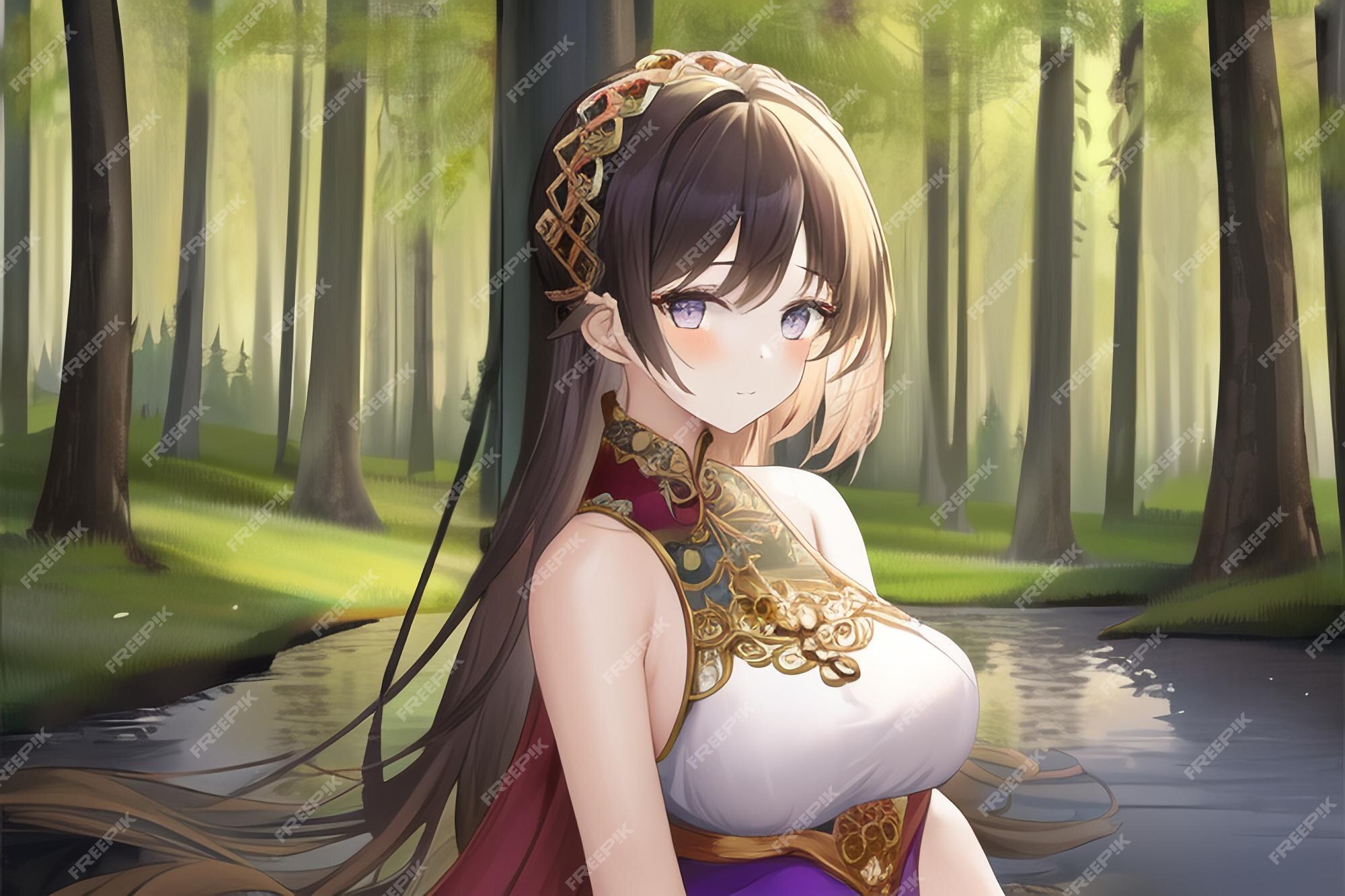 Suradam He reconocido Enriquecimiento Una niña en un bosque con una capa blanca y cabello morado. | Foto Premium Suradam He reconocido Enriquecimiento Una niña en un bosque con una capa blanca y cabello morado. | Foto Premium