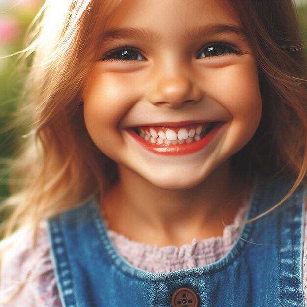 una niña con un botón que dice sonrisa