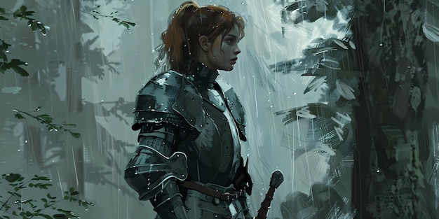 Niña caballero ilustración medieval fondo de escritorio