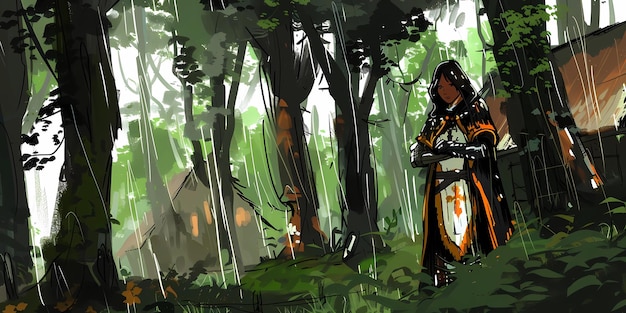 Niña caballero ilustración medieval fondo de escritorio