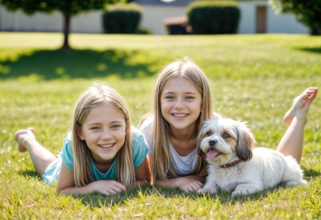 Niña y cachorro jugando en el parque