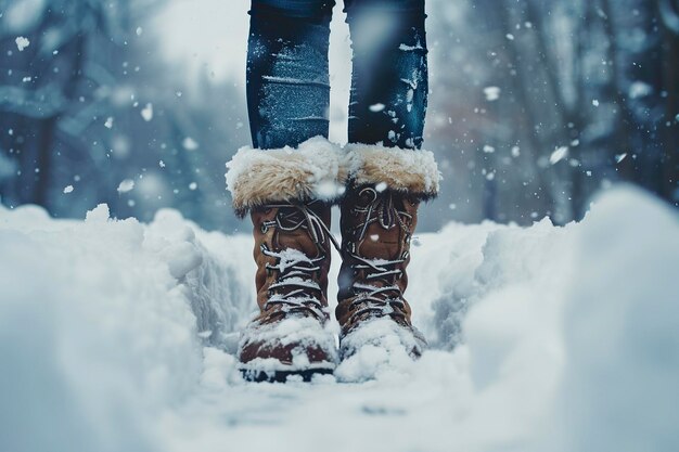 Niña caminando por un bosque cubierto de nieve