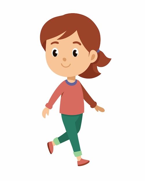 Una niña caminando con una expresión alegre ilustración de clip art en fondo blanco