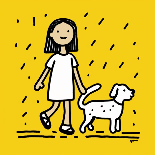 Niña caminante y personaje de perro boceto ilustración de clipart Imagen generada por IA