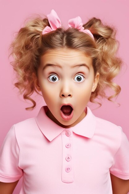 Foto una niña con una camisa rosa que dice un en él