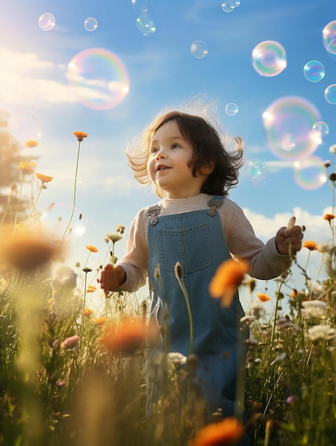 Una niña en un campo de dientes de león