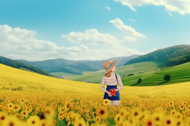 Una niña en un campo de flores.