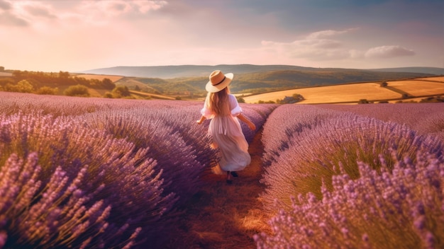 niña en un campo de lavanda