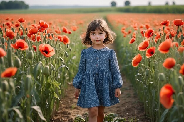 Foto niña en el campo de palomitas de maíz