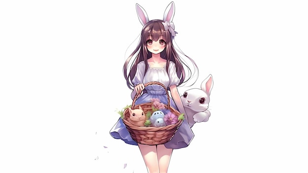 Una niña con una canasta de huevos de Pascua.