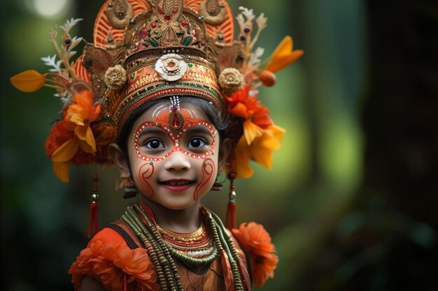 una niña con la cara pintada con los colores del año