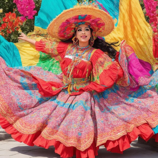 Foto niña de celebración del mes de la herencia hispana baila con una sonrisa