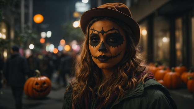 una niña celebró halloween en la ciudad