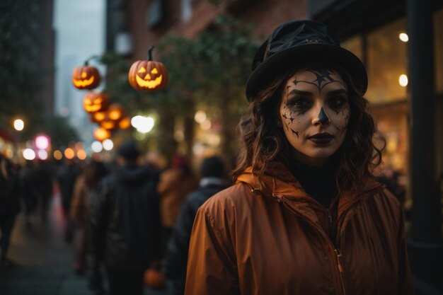 una niña celebró halloween en la ciudad