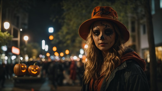 una niña celebró halloween en la ciudad