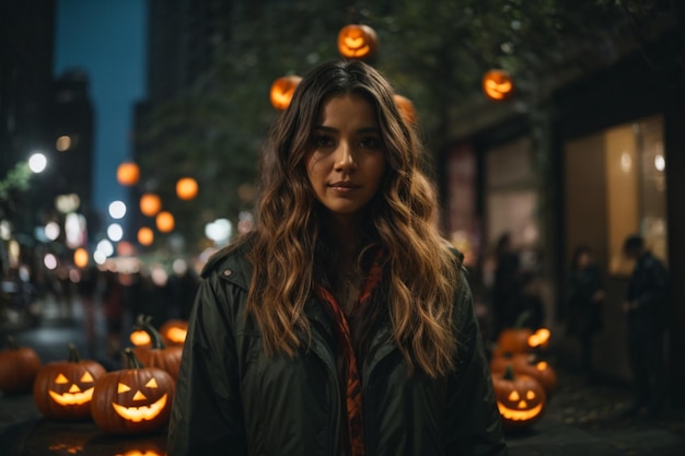 una niña celebró halloween en la ciudad