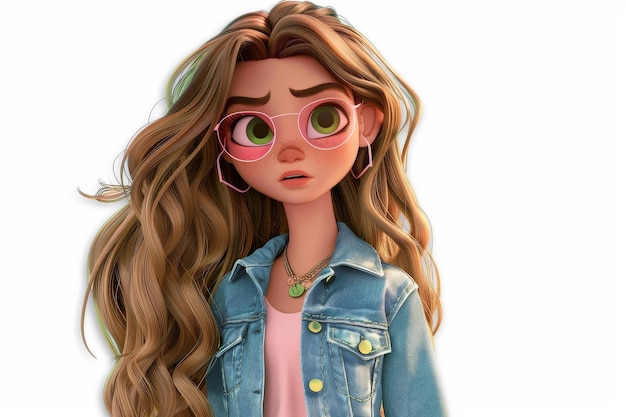 Foto niña con chaqueta de denim y gafas