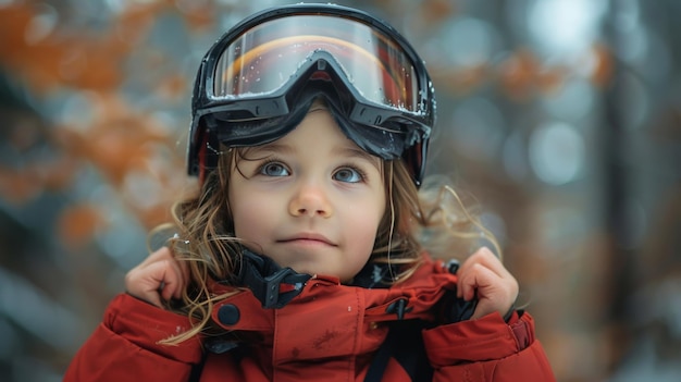 Niña con chaqueta roja y gafas