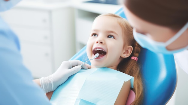 Niña chequeándose en el dentista