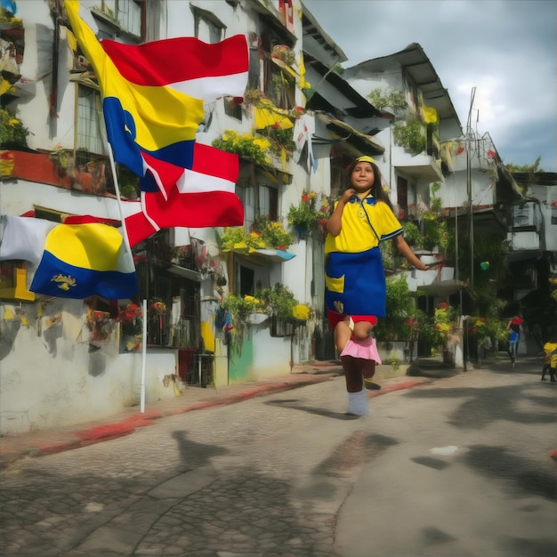 Foto niña colombiana con su bandera