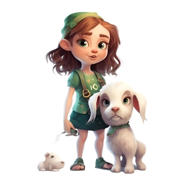 Foto niña con un conejo en una representación 3d de fondo blanco