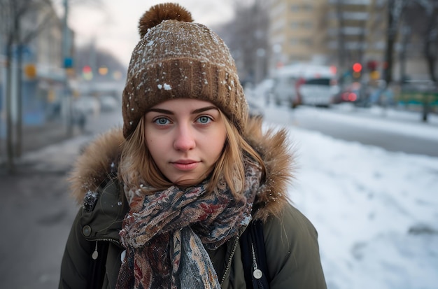 Niña congelada desafiando el invierno