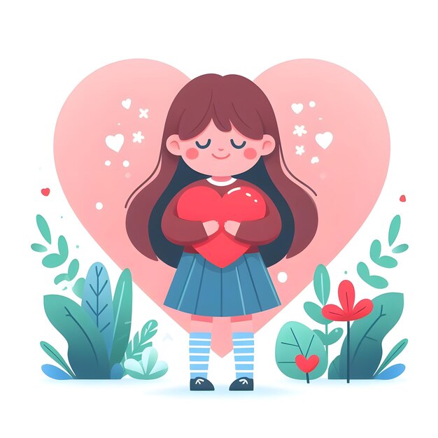 Niña con un corazón en las manos Ilustración vectorial