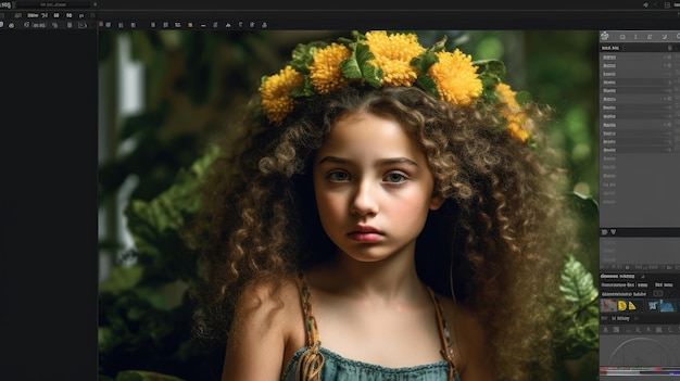 una niña con una corona de flores en la cabeza