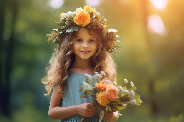 Una niña con una corona de flores.