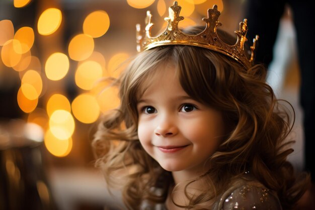 una niña con una corona y una sonrisa