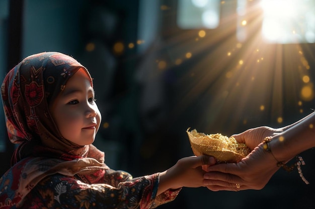 una niña con un cuenco de comida