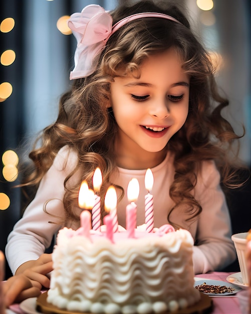 Niña de cumpleaños soplando velas