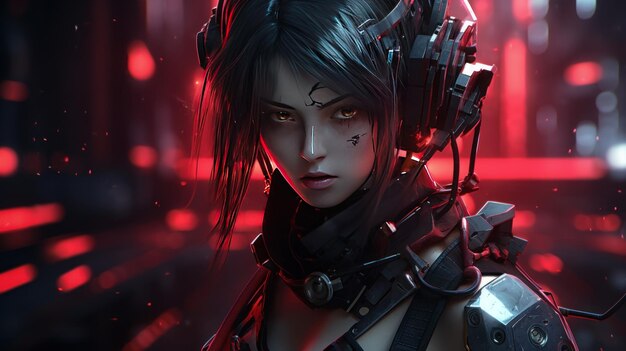 Niña cyborg futurista concepto de cyberpunk fondo imagen generada por la IA