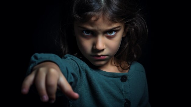 una niña con un dedo en la cara