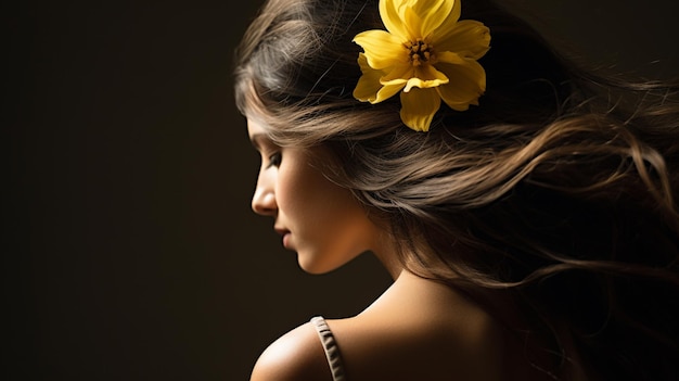 Foto niña delicada con una flor en el cabello ia generativa