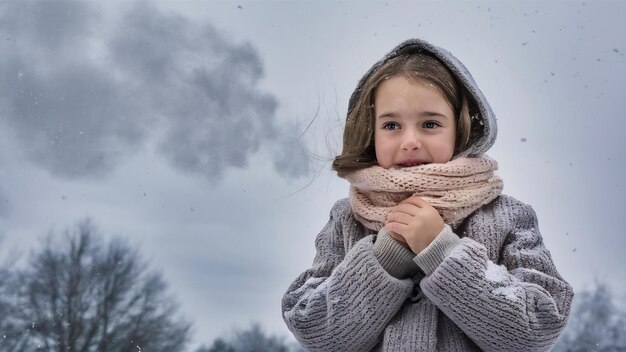 Foto niña en un día frío y ventoso