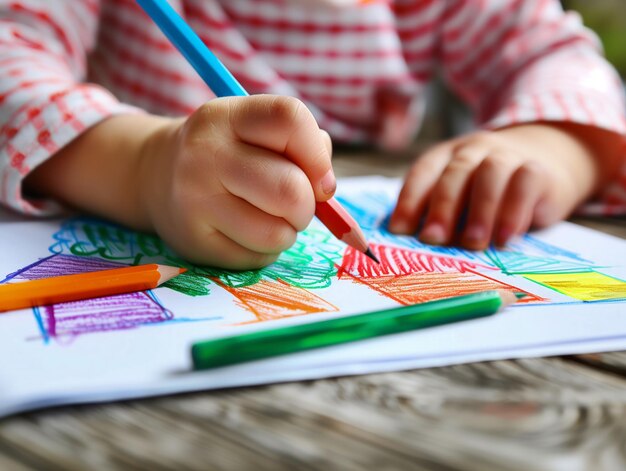 Foto una niña está dibujando un cuadro de flores en un pedazo de papel