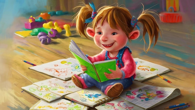 Niña dibujando en su cuaderno