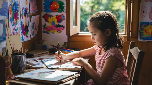 Niña dibujando su proyecto