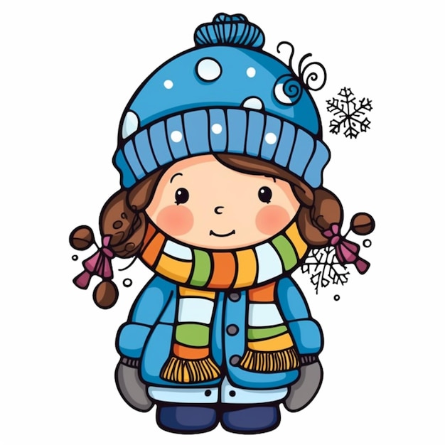Foto una niña de dibujos animados con un abrigo azul y una bufanda con un osito de peluche ai generativo